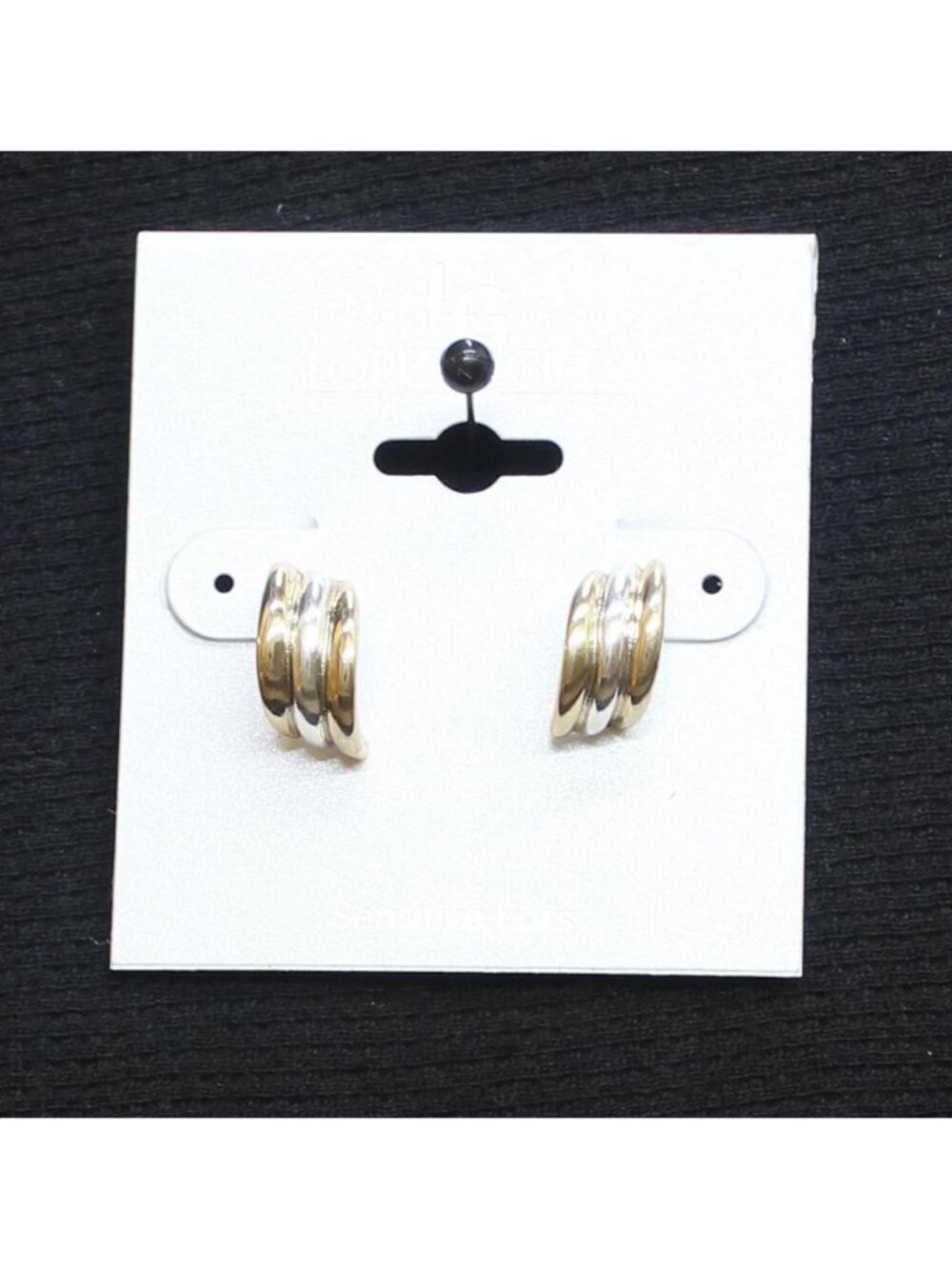NWT Lori's Gifts Womens Half Hoop Huggie Stud Earrings Gold / Silver Gray .5"